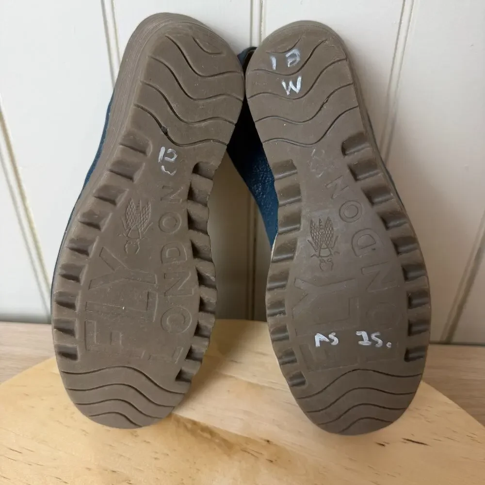 FLY LONDON EU 37 US 6-6.5 Yakin Yata Leather Blue Cream Sandals - Picture 12 of 15